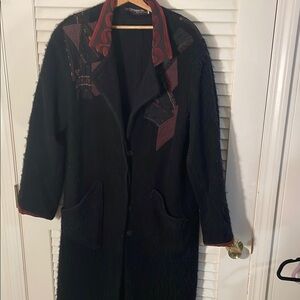 OOAK Canvasbacks Patchwork Wool Black/Red Teddy Hidden Buttons Vtg Coat